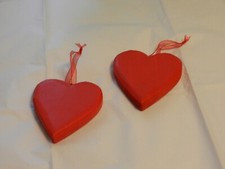 red heart wood ornaments, set of 2 homemade rustic, Made in the USA