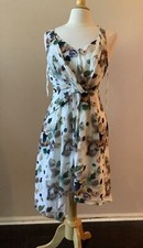 Anthropologie Meadow Rue Ivory Green Stones Peebles Faux Wrap  Dress Size 6