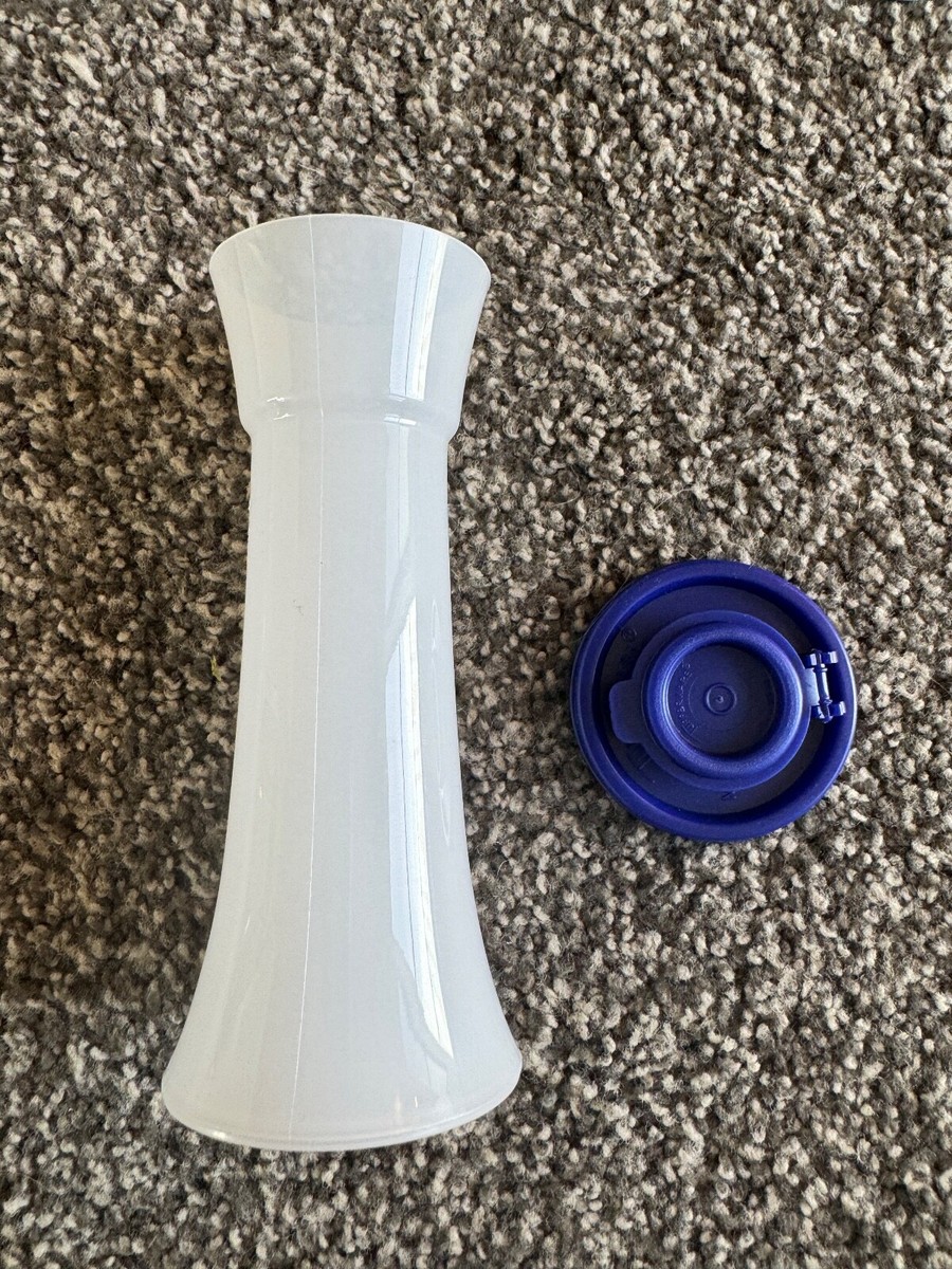 Tupperware Large Hourglass Salt & Pepper Shakers - 6 Inch Tall, Frosted Base, Bright Blue Caps, BPA-Free