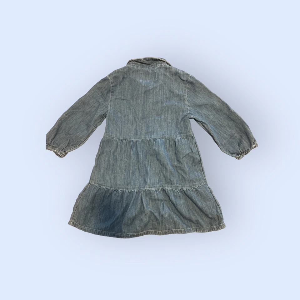 Big Girls Old Navy Summer Denim Long-Sleeve Collared Tiered Dress Size XS 5Y - Image 3 of 4