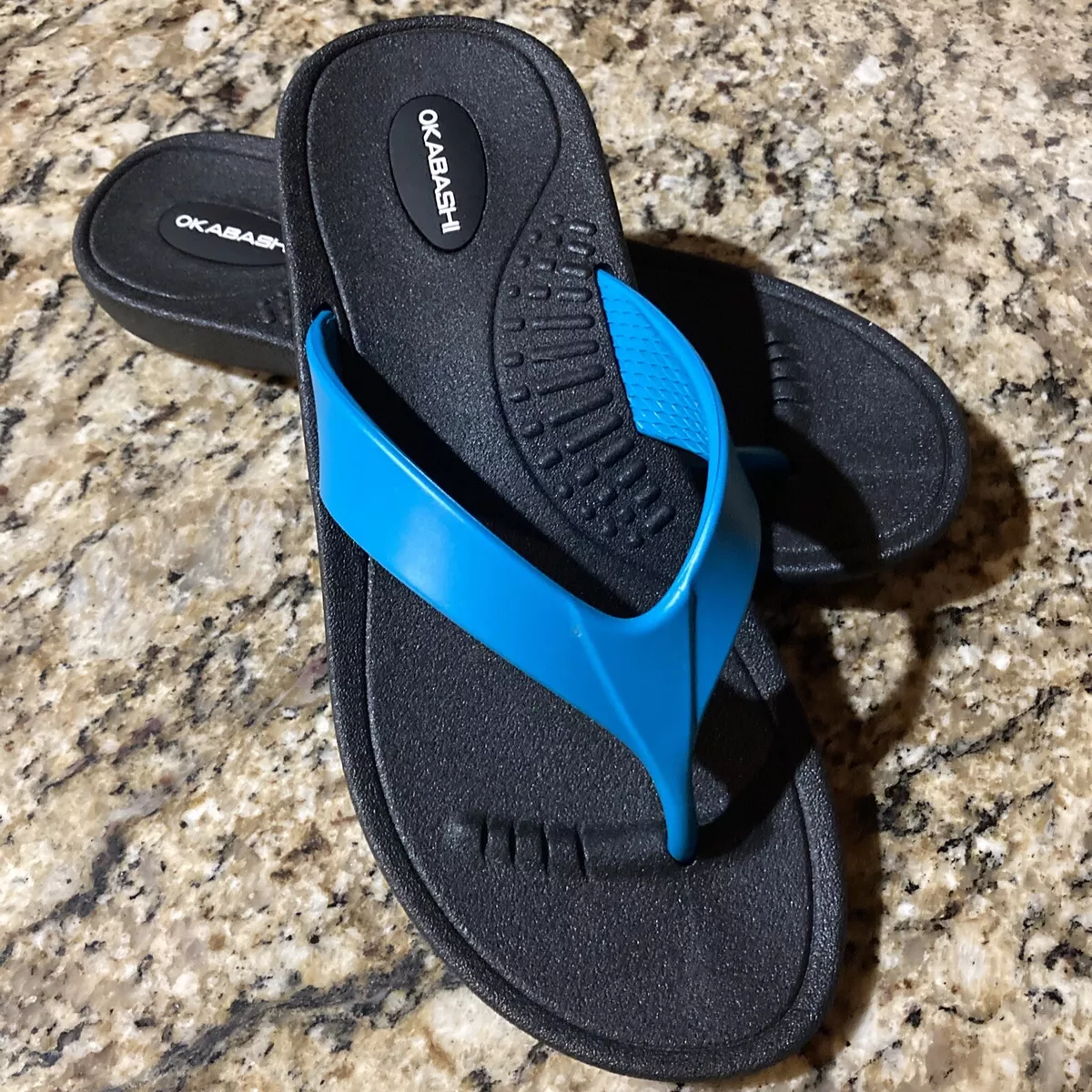 Okabashi Women’s Flip Flops Size Medium (6.5-7.5) Black & Blue Made In USA  Shoes