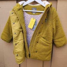 Moimoln Wool Blend 4T Ochre Jacket Dbl Breasted So Soft Faux Fur-Lined Hood