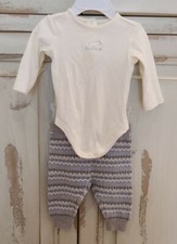 JANIE AND JACK Blue/Gray Fair Isle Sweater Pants Bear Bodysuit Set Size 0-3 Mths