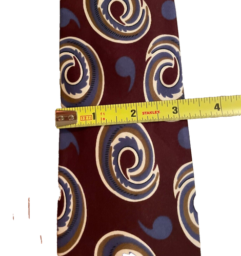 Vintage Herren Krawatte Seide JSACO Swirl Design Burgund Blau Weiß Made in Italy - Bild 5 von 5