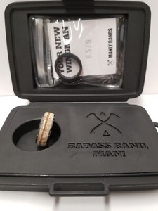 Authentic Manly Bands "The Ibex" Antler w/ Teakword 14k Gold Plated Tungsten 8mm Ring SZ 9