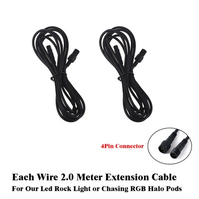2x Extension Cord Cable Wire 6.56FT For Multicolor RGB LED 4 /& 8 Pods Rock Light