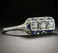 3Ct Art Deco Style Edwardian Lab Created Diamond Wedding 14K White Gold FN Ring