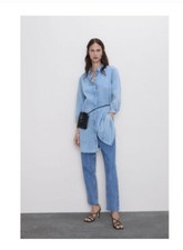 LADIES ZARA WOMAN FADED BLUE DENIM SHIRT DRESS SIZE XS, 6-8 UK