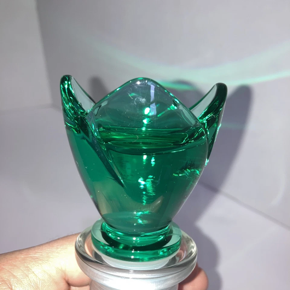 Bermioli Rocco Cristal Transparente Con Rosa Verde Topper Decantador Italia 10.5x8 Ancho Foto 4 de 4