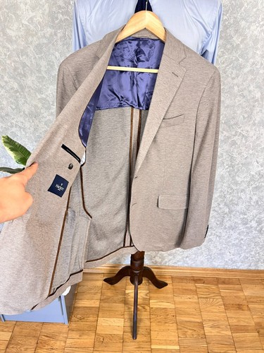 Hackett London Taupe Brown Pique Cotton Jersey Half Linedd Blazer 42, EU 52 - Picture 7 of 10