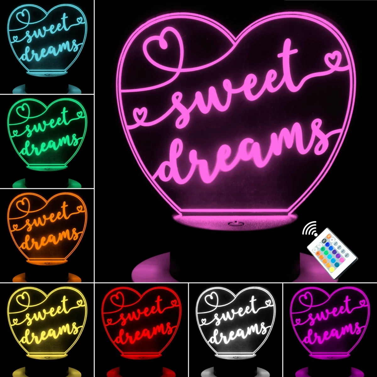 Sweet Dreams with Heart Quote LED Neon Night Light. Bedroom Home Decor  Sleep