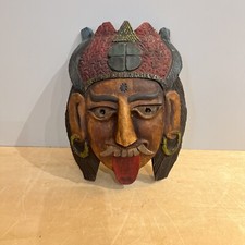 Masque Déesse Kali En Bois Sculpté Mahakali Hindouisme Objet Ethnique