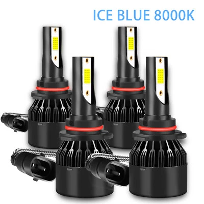 QUAYUB 4x 9005 9006 Combo LED Headlight High Low Beam Bulbs 8000K Ice Blue HB3 HB4