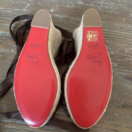 Christian Louboutin Platform Espadrille Brown Ribbon 37 7 Gorgeous NIB! - Picture 6 of 11