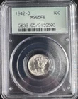 1942-D Mercury Dime PCGS MS65FB OGH Full Bands Old Green Holder Silver