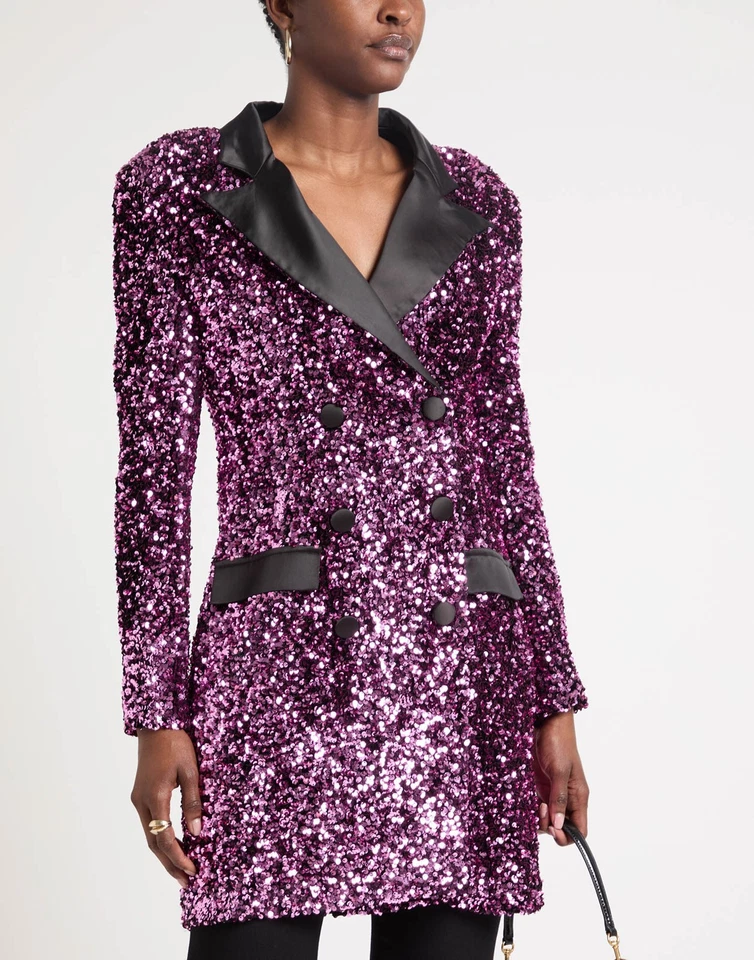 RRP€400 CRISTINAEFFE Sequined Blazer Jacket IT42 US6 UK10 M Purple Made in Italy - Image 3 of 4