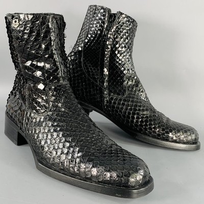GIANNI VERSACE Size 8 Black Python Leather Side Zipper Ankle Boots