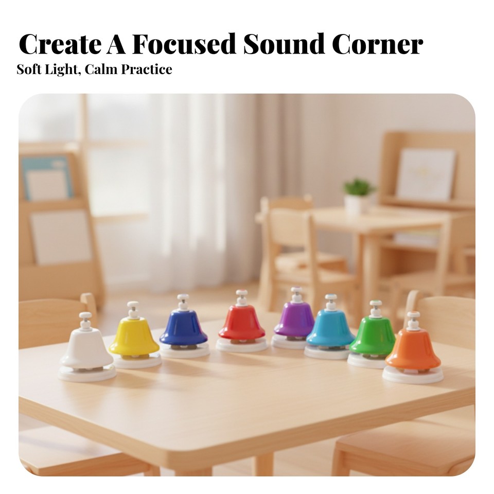 8 Pieces Hand Bell with Push-Button Teaching Percussion Bells Compact ...