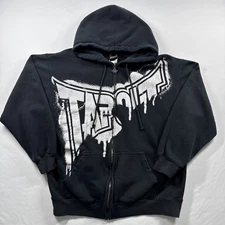 Y2K Tapout Hoodie Men's Size-M Full Zip Black Spellout Paint Drip Logo UFC MMA