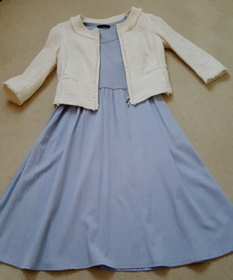 Laurel,Oui/Blazer(Jacke)ähnlich Bouclé, Kleid Midi, 40,  hellblau,weiß  fast neu