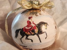 HAND PAINTED Sidesaddle Lady in RED Gold Glass Ornament W Gift-Boxed