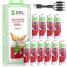 EBL AA USB Rechargeable Battery 1.5V Li-ion 3500mwh Double A Batteries+Cable Lot