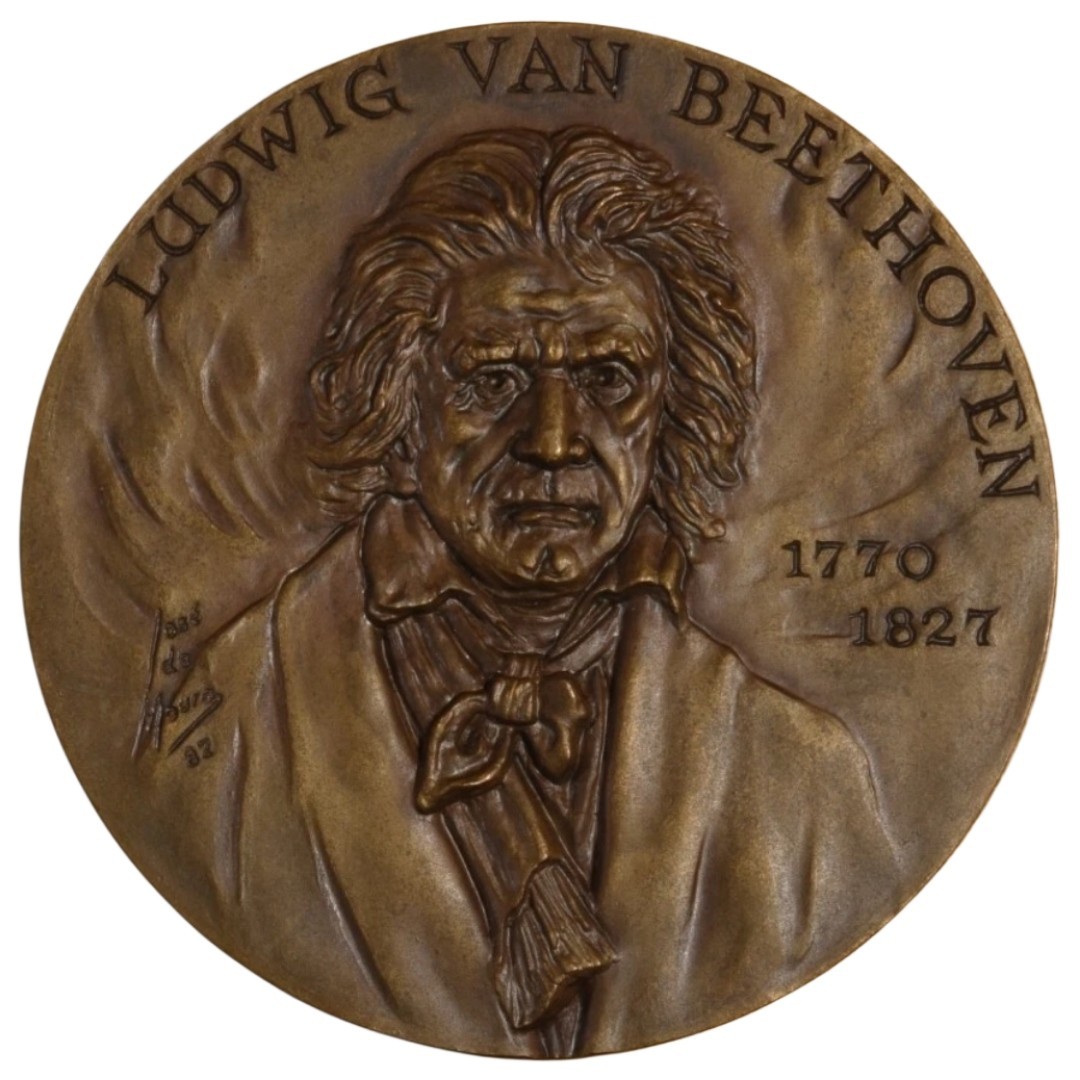 Large Ludwig Van Beethoven Bronze Jose De Moura Medal 1770 Bonn