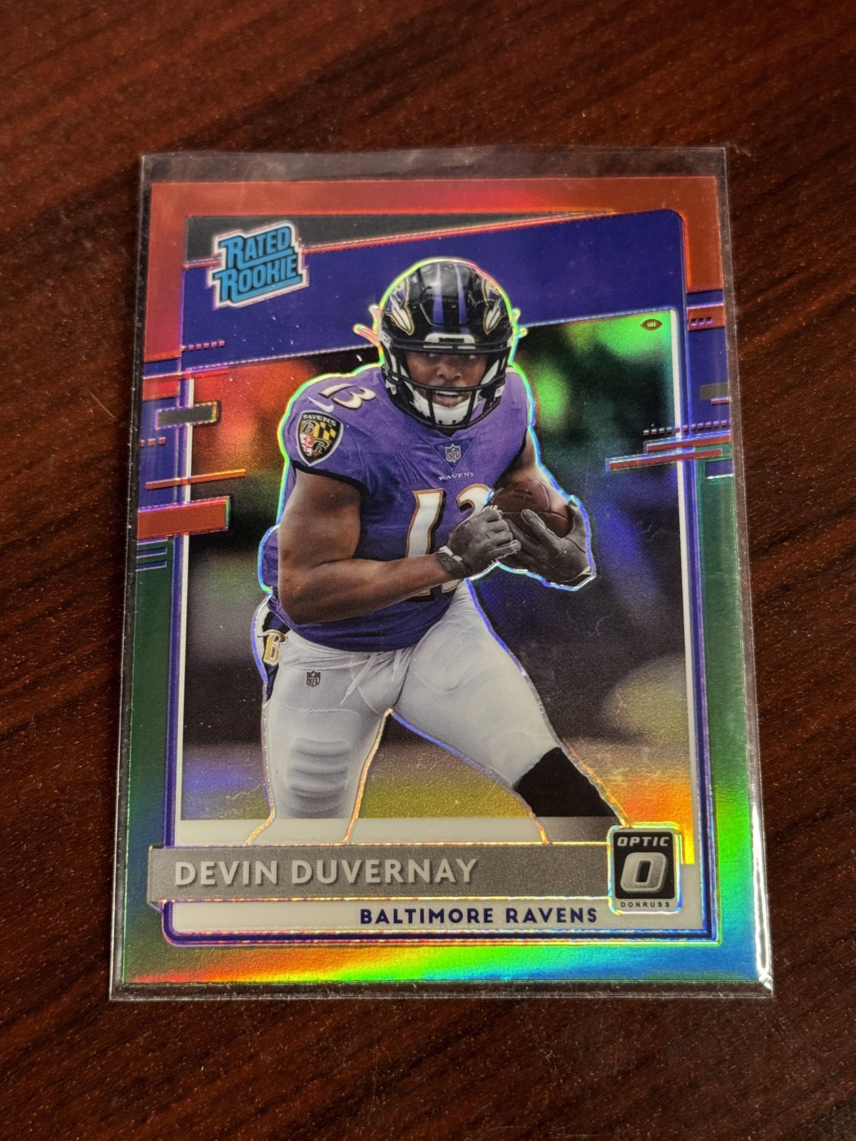 2020 Donruss #P-329 Devin Duvernay Optic Preview Red and Green NFL Football Card