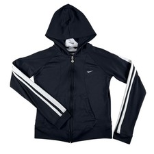 Vintage Nike Track Jacket Womens Small Hooded Full Zip Striped Sleeves Y2K