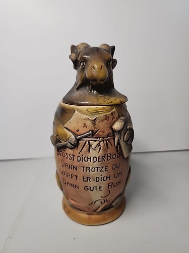Vintage Lidded Rams Head Beer Stein, E & R Golden Crown, West Germany - Picture 2 of 7