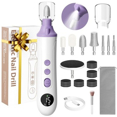 Professional Manicure Pedicure Kit, Cordless Electric Nail File with LCD & Lamp,