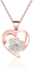 Pet Lover Gifts Paw Print Necklace Cubic Zirconia Puppy Dog rose gold necklace