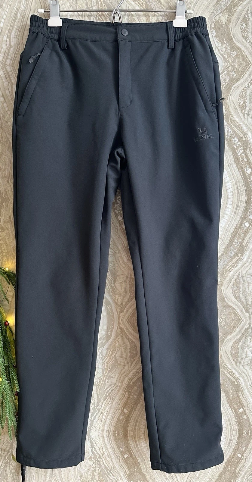 CAMEL womens M fleece Lined Softshell PANTS HIKE SKI water Repellant Warm Gray