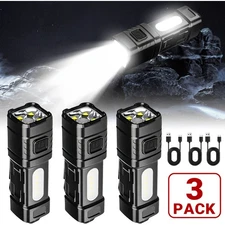 3PACK Mini 4-LED Flashlight Rechargeable Super Bright COB Flashlights Work Light