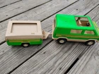 VINTAGE TONKA GREEN VAN AND TRAILER TOY VEHICHLE CAMPING ADVENTURE TRUCK TRACTOR
