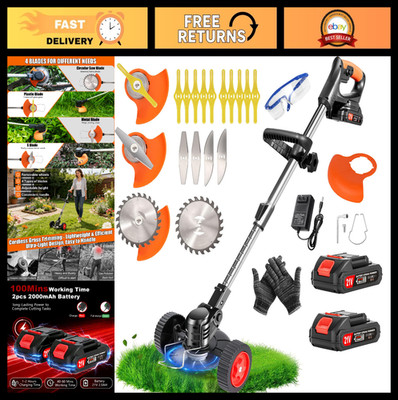 Powerful 21V Cordless Weed Wacker - 3-in-1 Trimmer/Edger/Brush Cutter, 2 Batteri