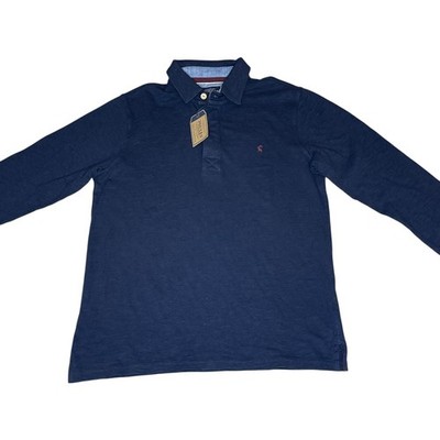 NEW Joules Mens Long Sleeve Polo Shirt French Navy Blue Slub Cotton Size MEDIUM