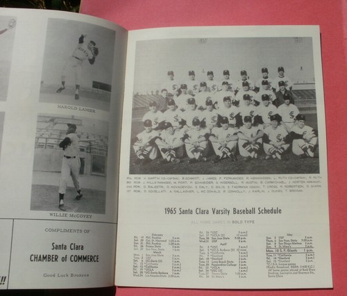 1965 University of Santa Clara Broncos v San Francisco SF Giants Program - Picture 2 of 7