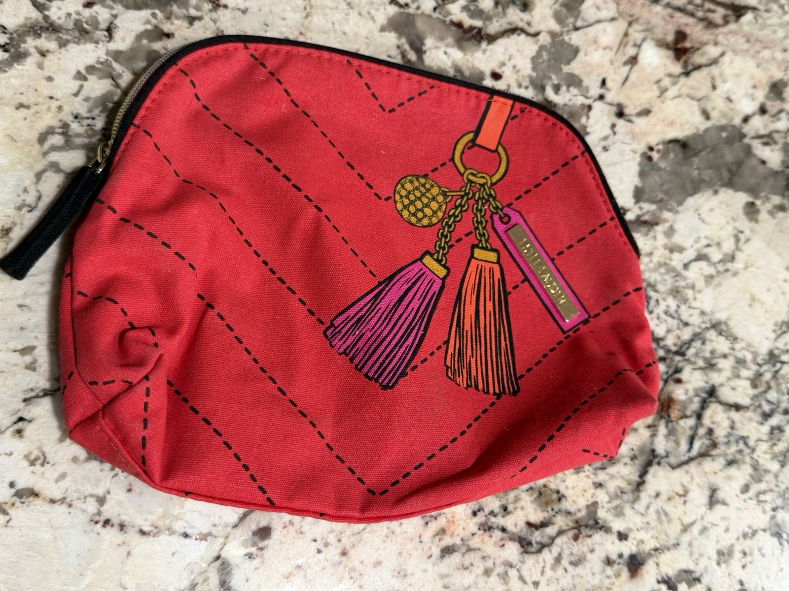 Estee Lauder Cosmetic Makeup Travel Bag Red Dome with Tassels Graphics
