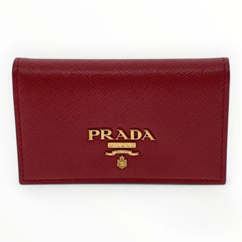 Porte Carte PRADA Portefeuille Cuir Rouge Authentique Femme D:1,18” L:4,53” 4637