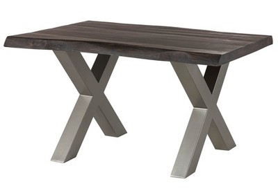 FREEFORM 5 Baumkantentisch Mango 160X90 grau X-Beine silber Massiv Holz