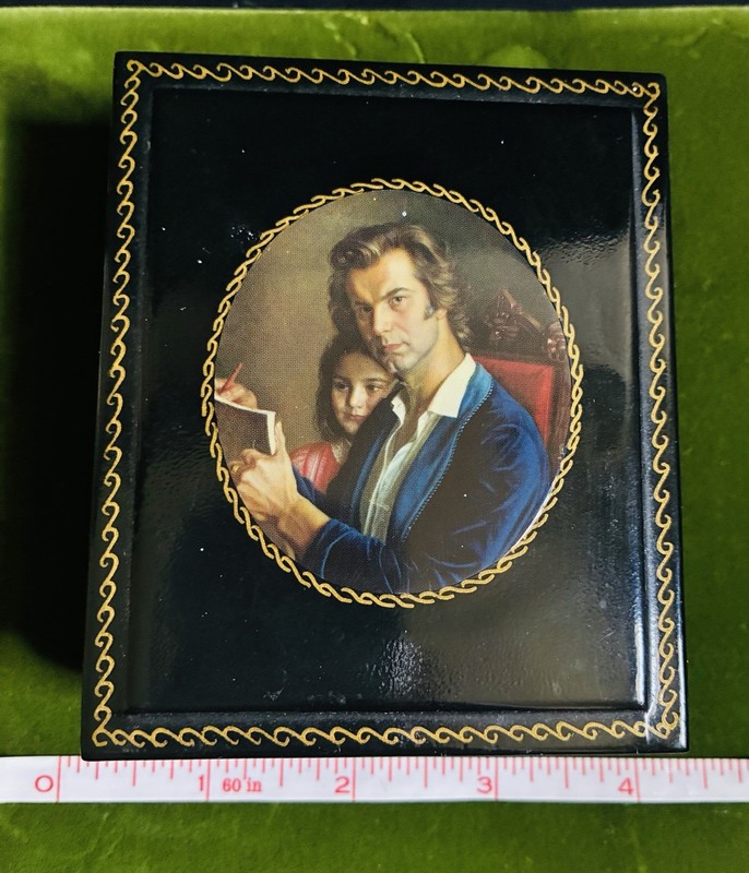 Russian Lacquer Box Self Portrait Alexander Shilov With Daughter Masha