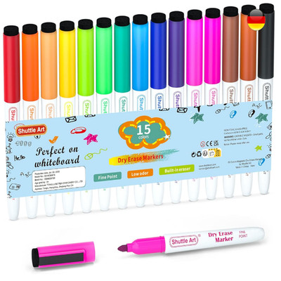 Shuttle Art Whiteboard Marker Set 15 Farben Magnet Radiergummi Abwischbar