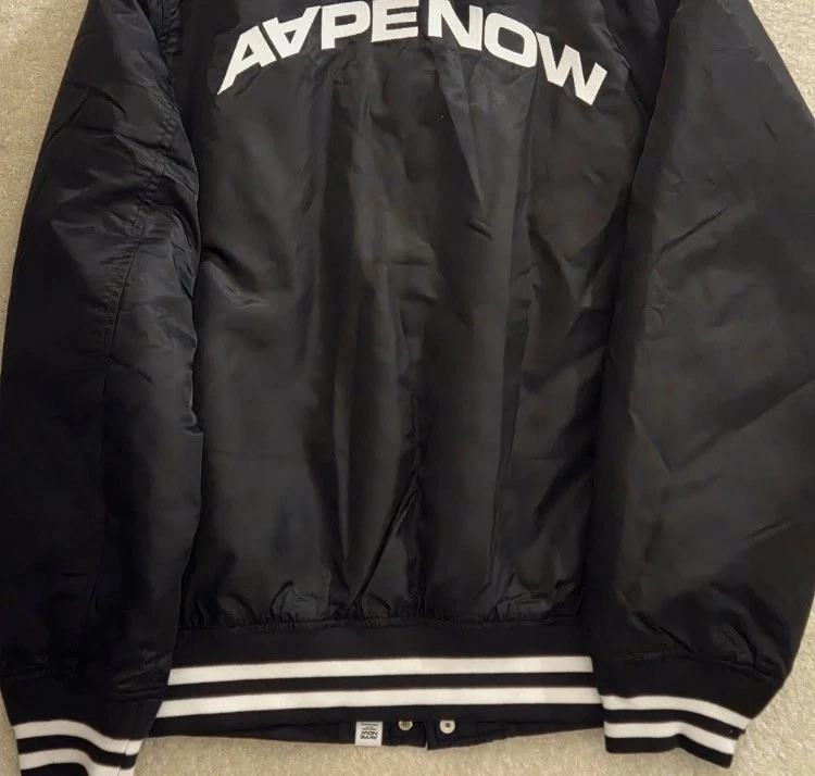 AAPE A Bathing Ape Now Varsity Baseball Jacket Black White Men’s Sz Small NEW - product detail image 2