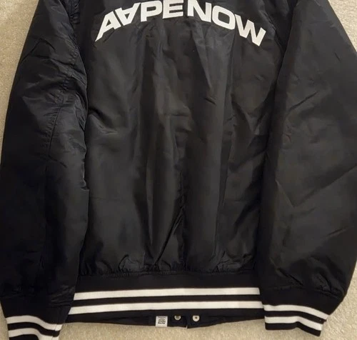 AAPE A Bathing Ape Now Varsity Baseball Jacket Black White Men’s Sz Small NEW image 2