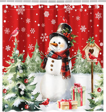 Lindameler Christmas Snowman Shower Curtain Winter Pine Forest Shower Curtain...