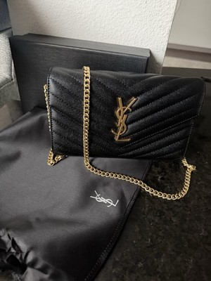 Saint Laurent YSL Black Quilted Gold Chain Shoulder Bag  