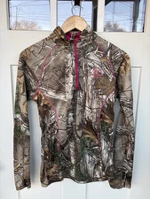 Real Tree Pink Camo Stretch Pullover 1/4 Zip Outdoors Women's, Size S, 34-36