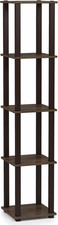FURINNO Turn-S-Tube 5-Tier Corner Square Rack Display Shelf, Walnut/Brown