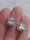 Princess Cut CZ Estate Style Halo Leverback Earrings Sterling Silver — photo 3